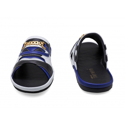Men Sandals SKF-38 Black&Blue Nappa-White Pebble grain Microfiber Leather